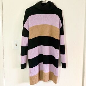 Jolt Color Block Winter Sweater Dress Turtleneck